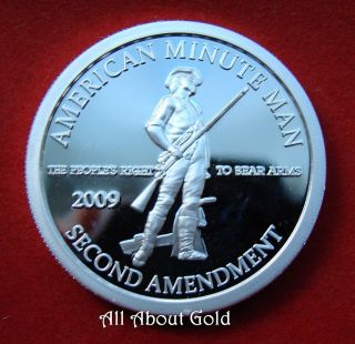 Solid Silver Round 1 Troy Oz American Minute Men 2nd Amendment Liberty.  999 Bu photo