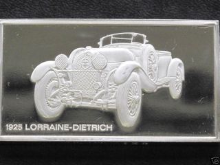 1925 Lorraine - Dietrich Automobile Silver Art Bar 2 Troy Oz Franklin A0070 photo