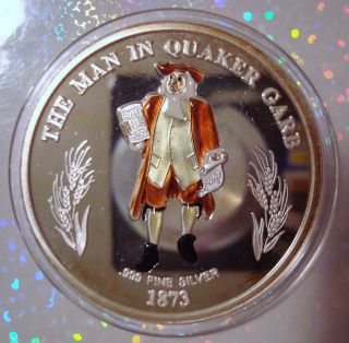 Quaker Oats Enameled.  999 Silver Coin Bar Bullion With Case photo