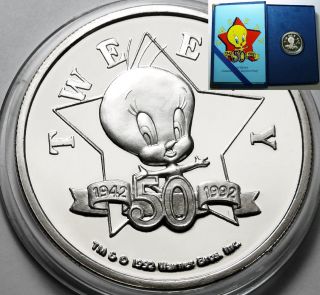 Looney Tunes Tweety Bird 50th Happy Birthday 1 Troy Oz.  999 Fine Silver Coin photo