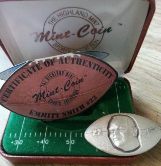 Emmitt Smith 1oz.  999 Fine Silver Football Shaped Medallion Dallas Cowboys photo
