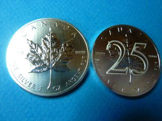2013 25th Anniversary Maple & Regular Maples 2 Troy Ozs.  9999% Pure Silver Coin photo
