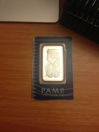 Pamp Suisse One Troy Ounce Pure Silver.  999 Silver Bar.  Lady Fortuna Design. photo