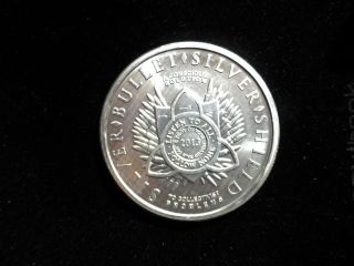 Rare 5 Oz Sbss 2013 Trivium Bu Medallion -.  999 Silver Bullet Silver Shield photo
