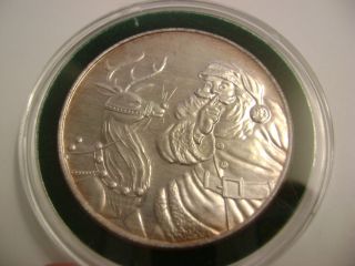 1 Oz.  999 Fine Silver Round Coin - 1996 Santa And Rudolf W/plastic Protector photo