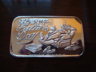 Silver Bar 1 Troy Ounce +.  999 Fine Happy Fathers Day Real Bullion Engraved photo