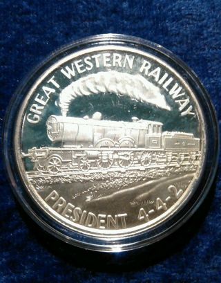 Great Western Railway Train Silver 1 Oz.  999 Fine Silver Proof Struck Art Round photo