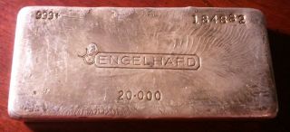 20 Oz Engelhard Old Style Poured 999 Silver Bar,  With Bull Horn Logo photo