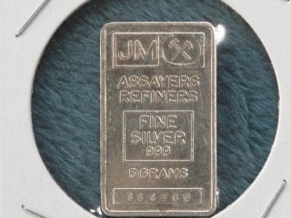 Johnson Matthey Fractional Silver Bar 5 Grams.  999 Fine Serial 184900 B9679 photo