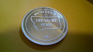 1 Oz Troy.  999 Silver Bullion Round Big Sky Country Montana Treasure State 1986 photo