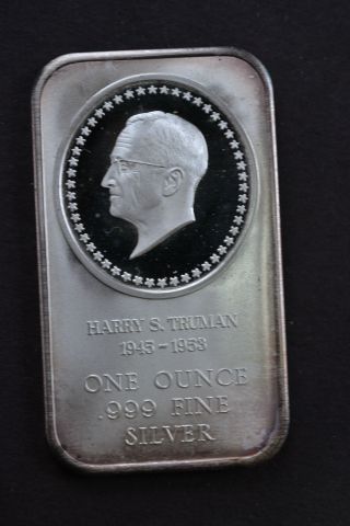 1945 - 1953 Harry S.  Truman 1 Ounce.  999 Fine Silver Art Bar Madison photo