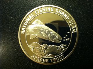 Apache Trout Grand Slam Fishing Club 1 Troy Oz.  999 Silver Round photo