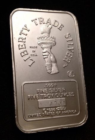 Engelhard Liberty Trade Silver/mtb 5 Oz.  999+ Silver Bar - Very Rare photo