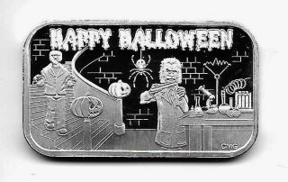 Happy Halloween Mad Scientist Monster 1 Oz.  999 Silver Art Bar Serial 21 photo