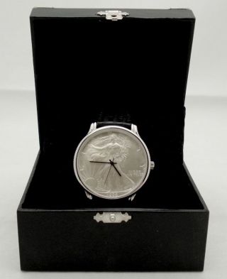 1oz Silver American Eagle 1st Edition Us.  999 Pure Silver Coin Watch Box photo