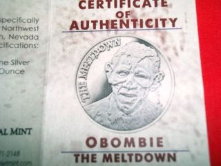 1troy Ounce.  999 Fine Silver Round,  Obombie,  The Meltdown,  If U Like It U Can Keepit photo