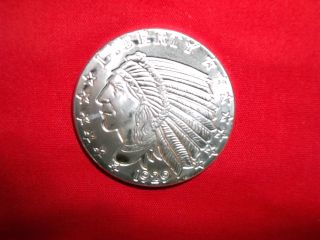 1 Troy Oz.  999 Fine Silver Round Incuse Indian Design,  Provident photo