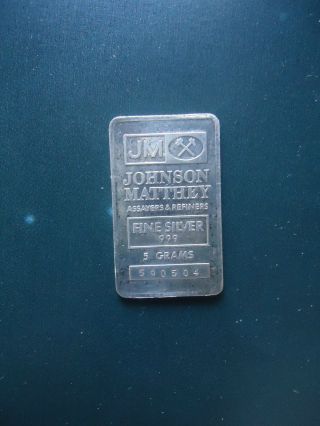 Johnson Matthey 5 Gram.  999 Fine Silver Bar Ingot Ser.  590504 Pendant Chain photo