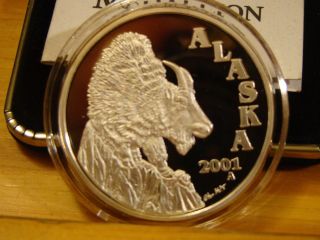 Alaska 2001 Mtn.  Goat,  Proof,  Official State, .  999 Fine Silver 1 Oz.  0566 photo
