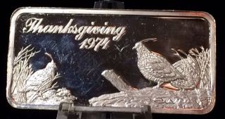 Thanksgiving 1974 Hamilton.  999 Silver 1 Troy Ounce Art Bar Rare The Quail photo
