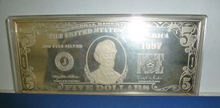 1997 $5.  00 Bill 4 Oz Bar.  999 Fine Silver - photo