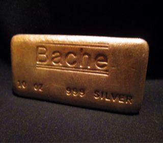 Bache 10 Oz.  999 Silver Bar Old Poured Vintage Beauty Bar,  Classic & Rare photo