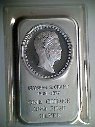 Silver Bullion Bar : Ulysses S.  Grant Motif,  1oz Pure Silver,  Madison photo