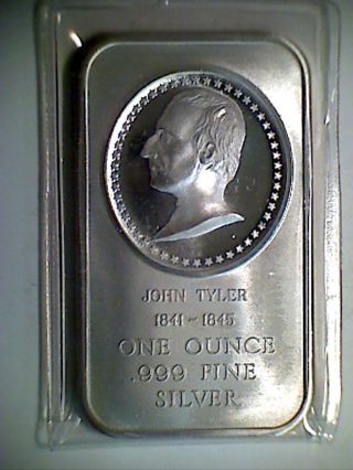 Silver Bullion Bar : John Tyler Motif,  1oz Pure Silver,  Madison photo
