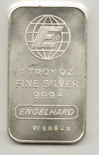 Engelhard Bar 1 Troy Oz.  999 Fine Silver Bar Standing Serial Fi 50543 Rare photo