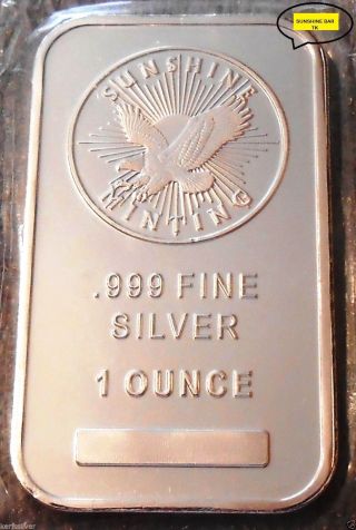 Silver Sunshine Minting 1 Ounce {sealed Uncirculated}.  999 Pure Fine Silver Bar photo