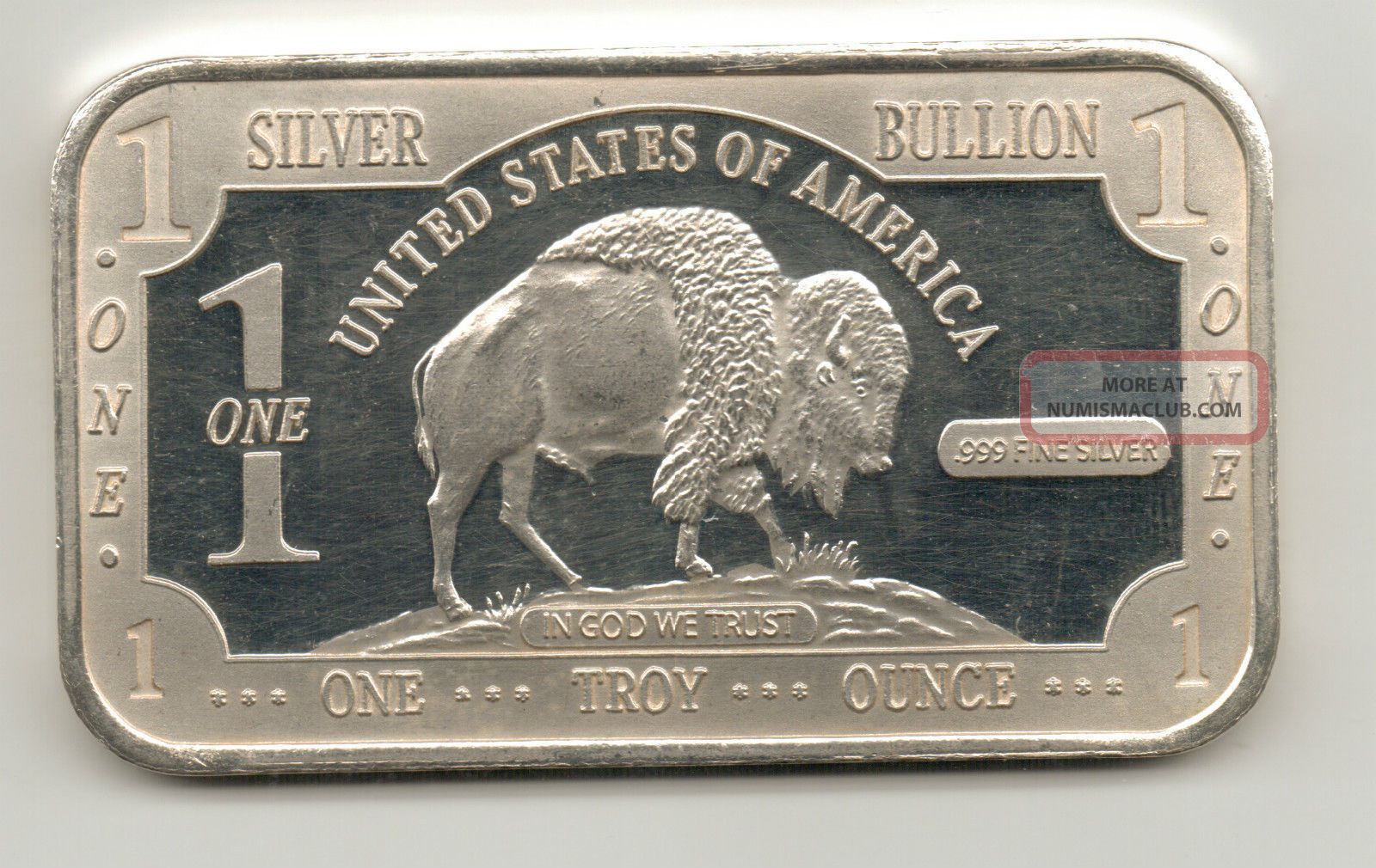 Buffalo Dollar Design Silver Bar 1 Troy Oz 999 Fine Silver Bar In God