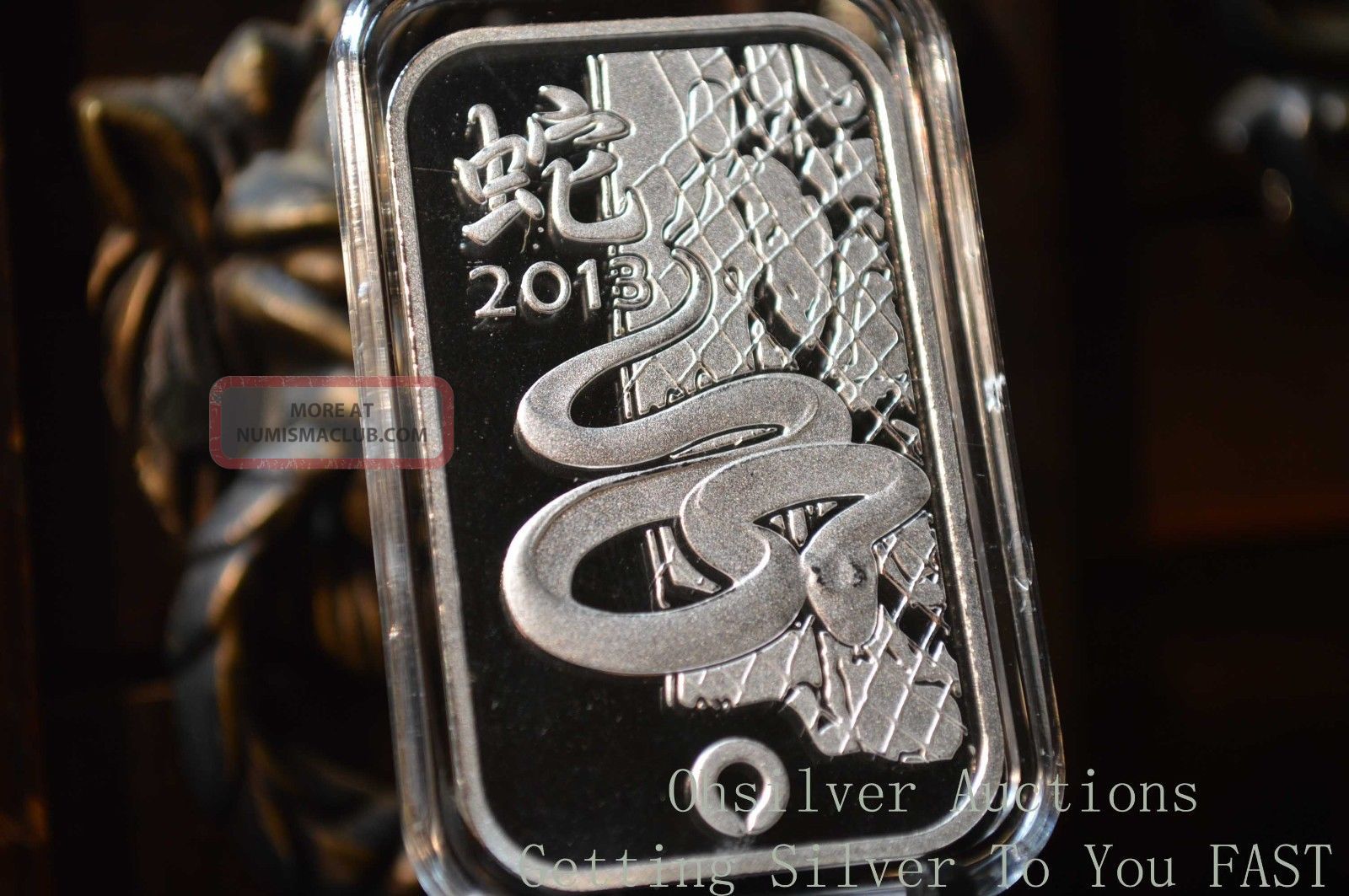1 Oz Pure Silver Bar 999 Fine Silver Bullion 2013 Year Of The Snake Design