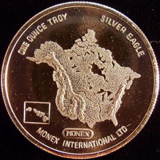 One Troy Oz.  999 Fine Silver Eagle Monex 1982 Round Coin photo