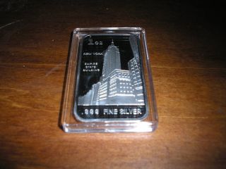 1 Troy Ounce.  999 Fine Silver Bar / Empire State Building / Sb132 photo