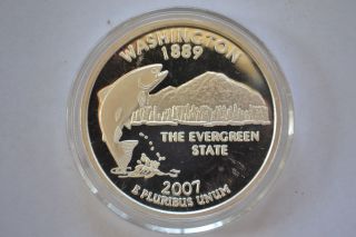 2007 State Of Washington 1oz Troy.  999 Silver Statehood Replica Round Bu Cond photo