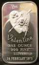 1973 Valentine 1 Troy Oz.  999 Fine Silver Bullion Bar Vintage Old Art Bar Silver photo 2