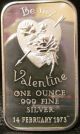1973 Valentine 1 Troy Oz.  999 Fine Silver Bullion Bar Vintage Old Art Bar Silver photo 3