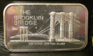 The Brooklyn Bridge 1 Oz.  999 Fine Silver Art Bar Commemorative Colonial photo