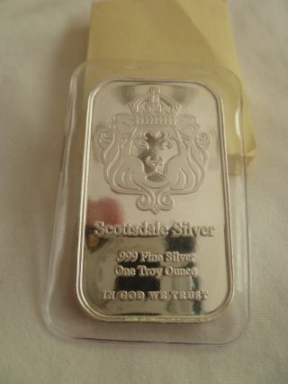 1 Troy Oz One Silver Bar By Scottsdale Silver.  999 Pure photo