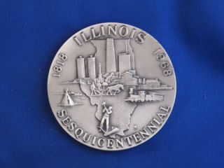 1968 Illinois Sesquicentennial Silver Art Medal B4017 photo