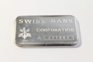 Swiss Bank Corporation 1 Troy Ounce.  999 Fine Silver Bar 377964 photo