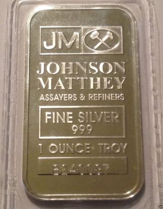 Johnson Mathey - Jm 1oz.  999 Fine Silver Bar - 1433 photo