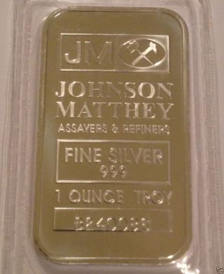 Johnson Mathey - Jm 1oz.  999 Fine Silver Bar - 1434 photo
