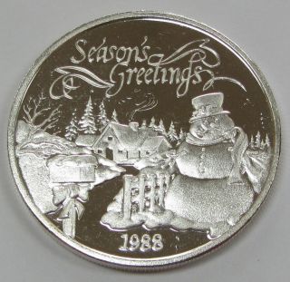 1988 Seasons Greetings Christmas 1 Oz.  999 Fine Silver Art Round photo