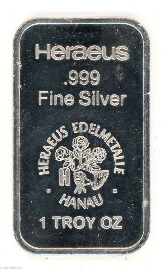 Heraeus Edelmetalle Hanau - 1 Oz.  999 Silver Ingot Bar - Sab Kl363 photo
