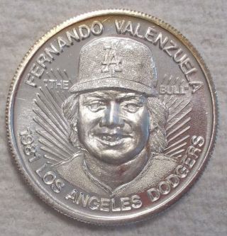 1981 1/2 Oz.  999 Fine Silver Round Fernando Valenzuela The Bull La Dodgers photo
