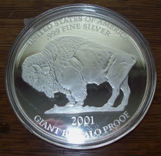 2001 Giant Proof American Buffalo 1 Troy Oz.  999 Fine Silver Round One Ounce photo