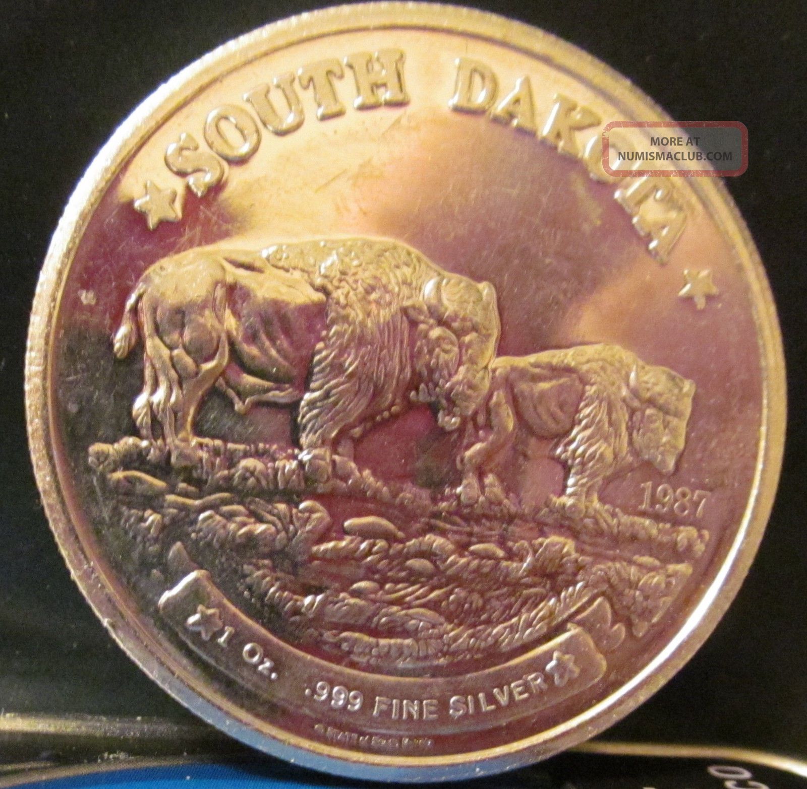 1987 One Troy Ounce Silver South Dakota Round Coin 999 Fine Silver Rare