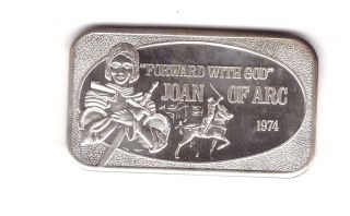 . 999 Silver Art Bar - Vintage Ingot 1 Oz - 1974 Joan Of Arc,  Forward With God photo