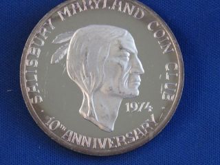 1974 Salisbury Maryland Coin Club 10th Anniversary.  999 Silver Art Round B3647l photo